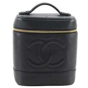 CHANEL Black Caviar Leather Logo Pouch